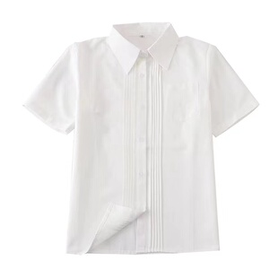 鱼丸与面|jk制服短袖风琴褶粉白色衬衫日系学院风上衣基础短款