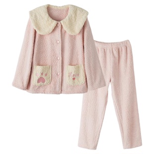 2026新款女童珊瑚绒睡衣长袖加绒秋冬保暖家居服套装儿童大童A类