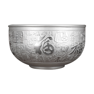 银碗999纯银套装 宝宝食用银餐具三件套足银家用纯银碗雪花银正品