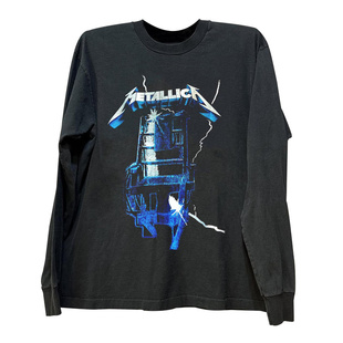 Metallica乐队周边美式摇滚重金属闪电印花重磅长袖男女百搭T恤衫