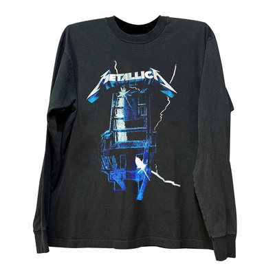 Metallica乐队周边美式摇滚重金属闪电印花重磅长袖男女百搭T恤衫
