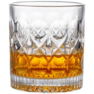 欧式复古创意ins 简约刻花威士忌玻璃杯水杯白酒酒杯大容量果汁杯