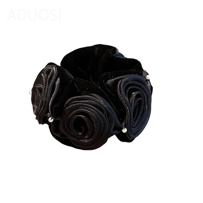 高级感赫本风玫瑰发绳复古丝绒花朵大肠发圈丸子头扎头花气质马尾