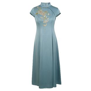 JAN AN NO 简爱诺典雅刺绣中国风礼服旗袍裙蓝色连衣裙J2110270LQ