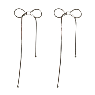 S925银针简约蝴蝶结耳钉个性铜材长款流苏耳环气质甜酷款耳饰1186