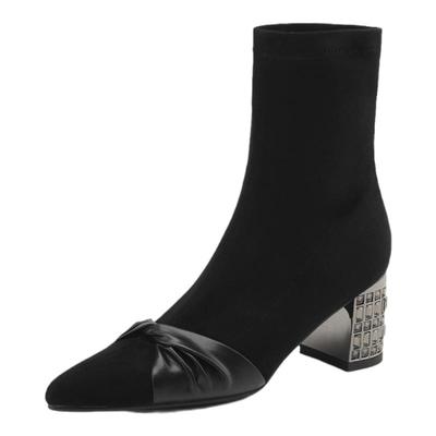 星期六磨砂绒面方头短靴女2025新款春秋高跟今年流行的马丁靴女靴