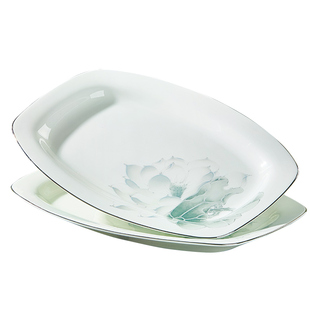 骨瓷鱼盘子家用清蒸鲈鱼盘12英寸大号红烧鱼盘新款加厚长方形鱼盘