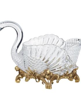 蒂高美居天鹅水果盘捷克进口水晶玻璃铜奢华客厅摆件别墅零食果篮