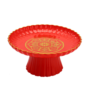 加厚平底塑料供盘供果托盘上供佛前拜财神贡盘水果盘供佛家用红盘