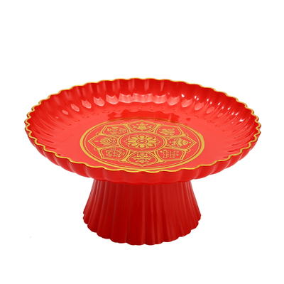 加厚塑料平底供佛财神贡盘红盘子