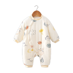 婴蓓依婴儿连体棉服春秋冬夹棉外出服抱衣宝宝哈衣棉袄外套保暖