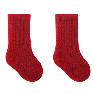 汤尼倍儿婴儿袜子秋冬季加厚宝宝红色圣诞喜庆满月周岁新年中筒袜