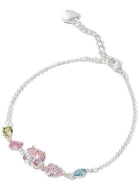 畹町三丽鸥Hello Kitty彩钻手链可爱KT猫粉锆石少女百搭银色链条