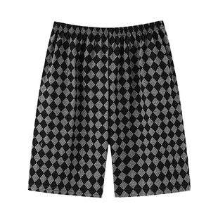 芬腾可安大裤衩男士睡裤夏短裤纯棉薄款五分裤大码休闲格子居家裤