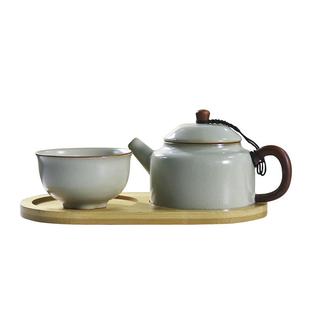 米黄汝窑一壶一杯配盘办公室一人饮休闲小套装家用办公功夫茶具