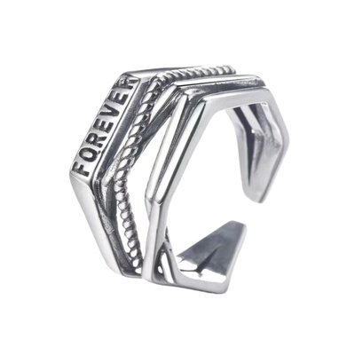 韩版线条交叉戒指女复古字母