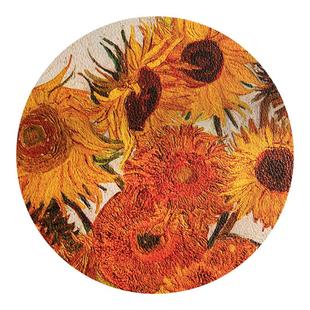 餐垫防水防油免洗桌垫圆形桌面隔热垫艺术梵高向日葵皮革杯垫垫子