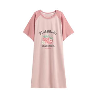 芬腾睡裙女夏季纯棉短袖薄款连衣裙宽松大码孕妇睡衣女夏天家居服