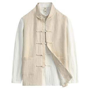 夏薄款棉麻中国风唐装男式马甲夹汉褂盘扣苎麻背心坎肩开衫上衣男