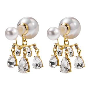 超闪前后大珍珠耳夹无耳洞女高级感耳饰轻奢耳环小众设计气质耳坠