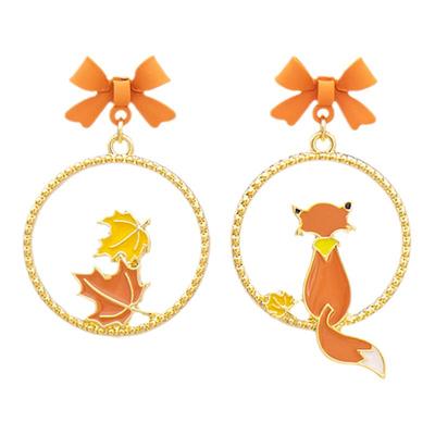 IPINK原创童话狐狸枫叶耳钉耳环