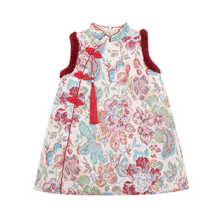 【平安喜乐】PISELLI史豌豆女童2026新年复古新中式小女孩旗袍裙