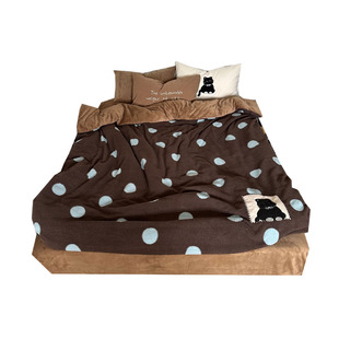 小猫日记|ins咖色复古波点加厚仿羊绒四件套1.8米牛奶绒冬天保暖