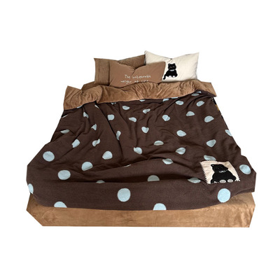 咖色复古波点加厚仿羊绒四件套