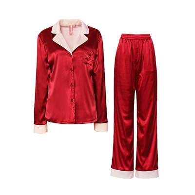 DPLAYSWEET【舒暖绒】红色本命年烫钻缎面夹绒保暖新娘睡衣套装