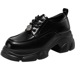 千百度厚底增高JK牛津鞋女春秋百搭气质德比鞋小皮鞋漆皮乐福鞋