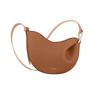 驼色拼色荔枝牛皮斜挎包Polene