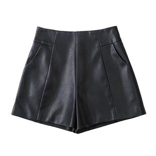皮短裤女显瘦棕色a字靴裤遮肚子遮肉黑色PU休闲秋冬复古胖mm外穿