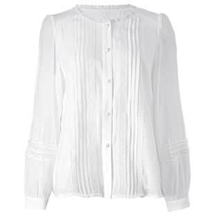 衣纱布菲雪之简约圆领欧根纱衬衫2025秋新款长袖极简风白衬衫纯色