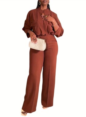K 80346 V-neck Long Sleeve Top Set V领长袖上衣套装 跨境