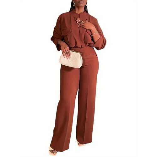 K 80346 V-neck Long Sleeve Top Set V领长袖上衣套装 跨境
