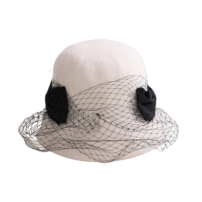 法式复古网纱蕾丝蝴蝶结盆帽礼帽