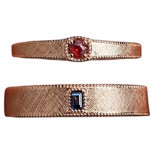 Z先生原创925银拉丝培育红蓝宝石情侣对戒简约刻字小众设计戒指