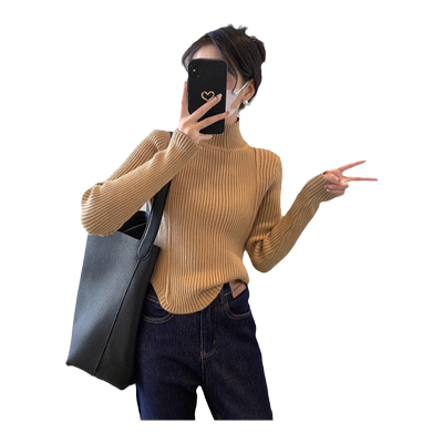 半高领内搭长袖修身针织打底衫女