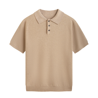 羊毛混纺坑条男短袖POLO衫