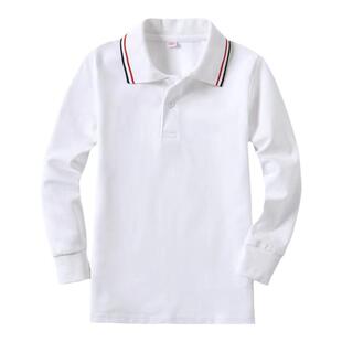 中小学生校服polo衫长袖T恤春秋男女翻领儿童白色打底衫加绒班服