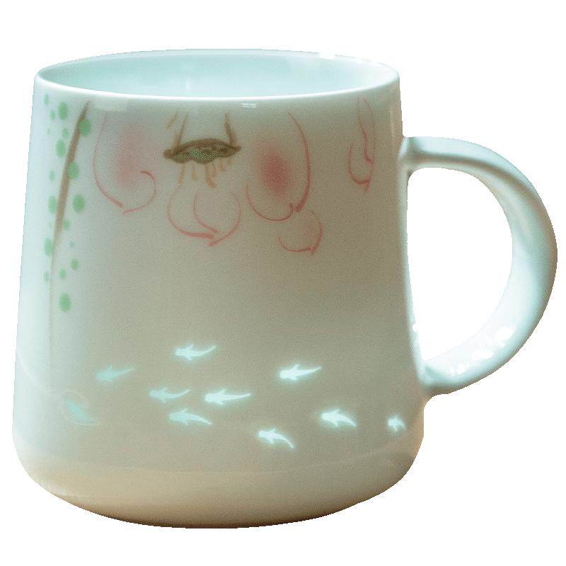 莲年有鱼情侣杯水杯景德镇陶瓷杯子茶杯办公马克杯套装高颜值对杯