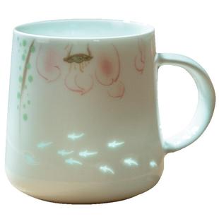 莲年有鱼情侣杯水杯景德镇陶瓷杯子茶杯办公马克杯套装高颜值对杯