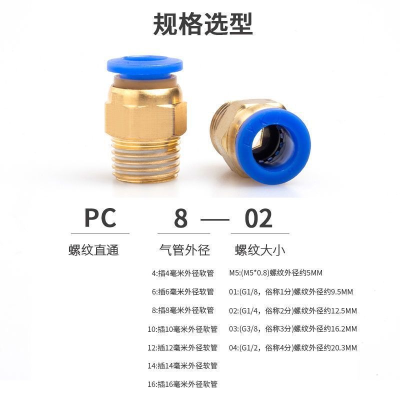 气管接头直通快插外螺纹4分接头分分32分快速PC4/6/8/10/12/1接头