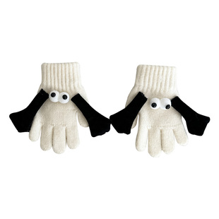 可爱物!冬季儿童手套磁吸牵手手搞怪男女童宝宝五指针织保暖分指
