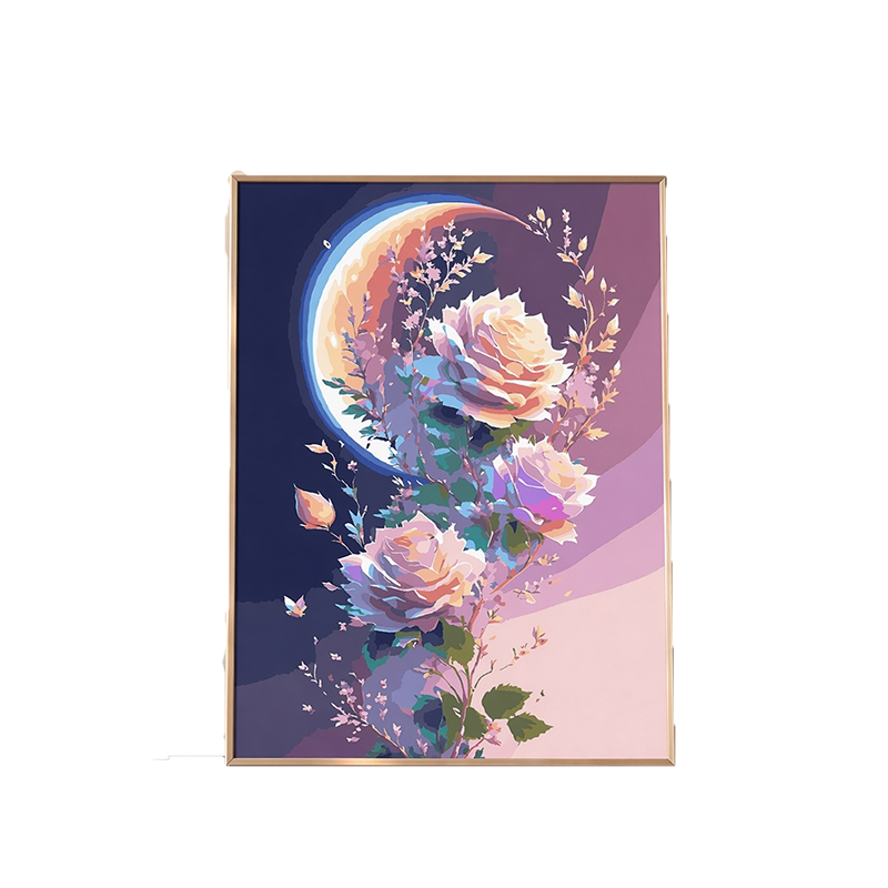 星月玫瑰数字油画手工diy填色治愈系风景高颜值轻奢新式装饰挂画