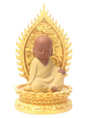 黑檀小佛像唐卡金色莲花底座摆件