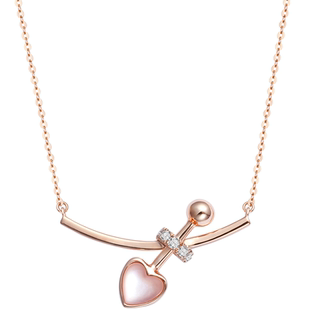 情人节GiO珠宝18K金项链女爱心粉母贝吊坠钻石锁骨链颈链明星同款