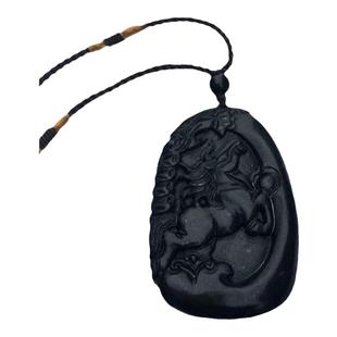 泰山墨玉骏马吊坠项链钱串子生肖马挂件饰品浮雕男女随身挂饰礼品