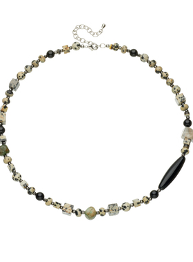 AHCHOO 静奢风小众设计混石串珠项链斑点天然石串珠黑玛瑙锁骨链