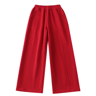 女童加绒弯刀裤春秋2026新款儿童宽松阔腿卫裤初中生运动裤